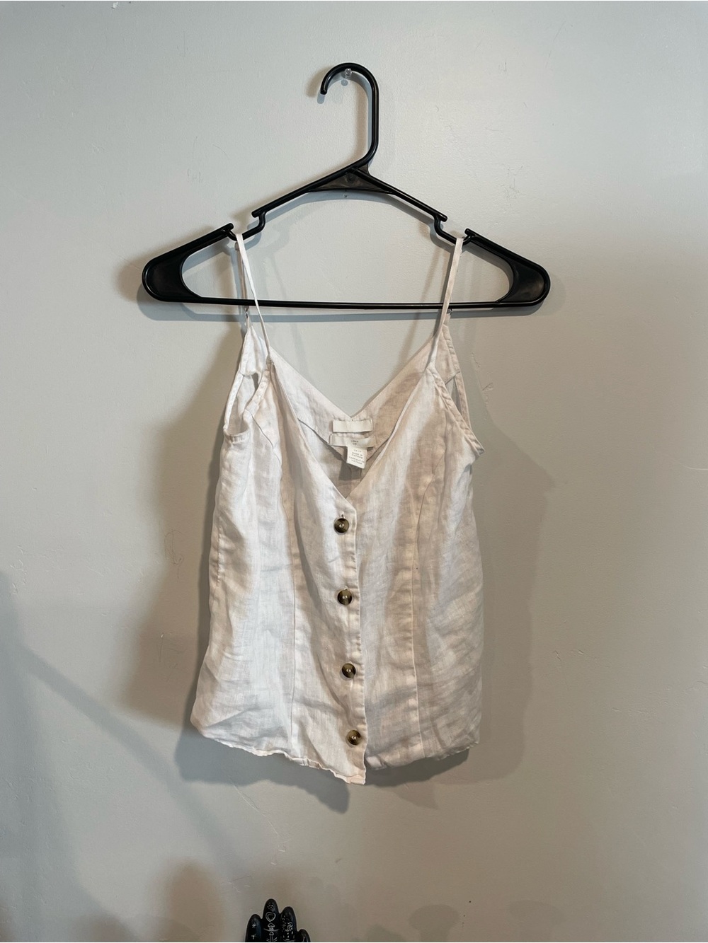 H&M White Linen-Blend Button Cami